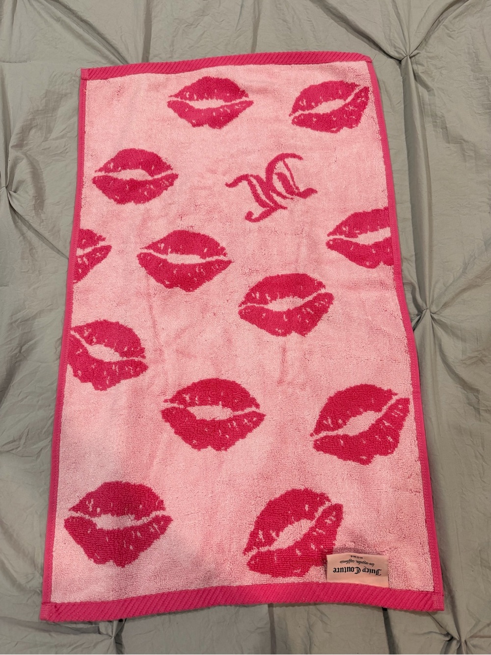 Juicy Couture Pink Lip-Print Bath Towel with Hot Pink Accents